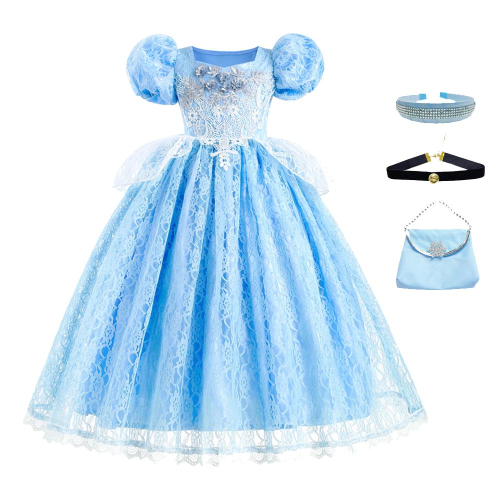 Girls New Year Blue Long Dress for Kids Christmas Birthday Party Dresses Butterfly Cinderella Cosplay Costumes Chidren Outfits