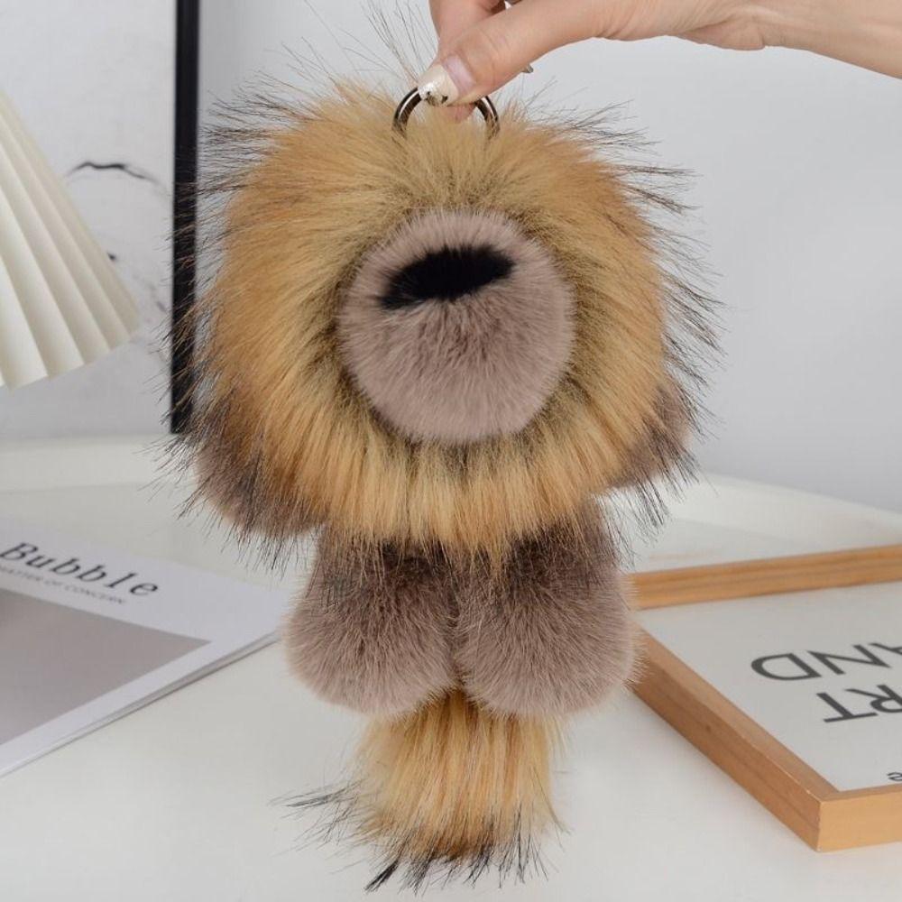 Stuffed Plush Lion Keychain Long Mane Cute Animal Keychain Lion Plush Pendant Backpack Decor