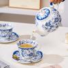 Creative Blue and White Porcelain Coffee Cup Saucer Modern Blue Floral Ceramic Tea Cup Exquisite Dessert Coffee Cup Couples' Mug