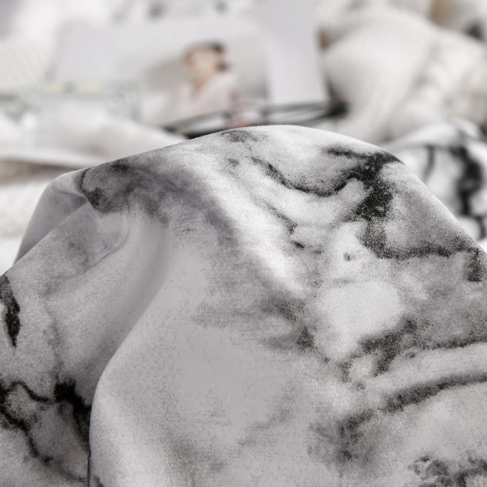 3Pcs Set Polyester Marbled Quilt Cover Pillowcase Bedding Set EU Double Size (White)