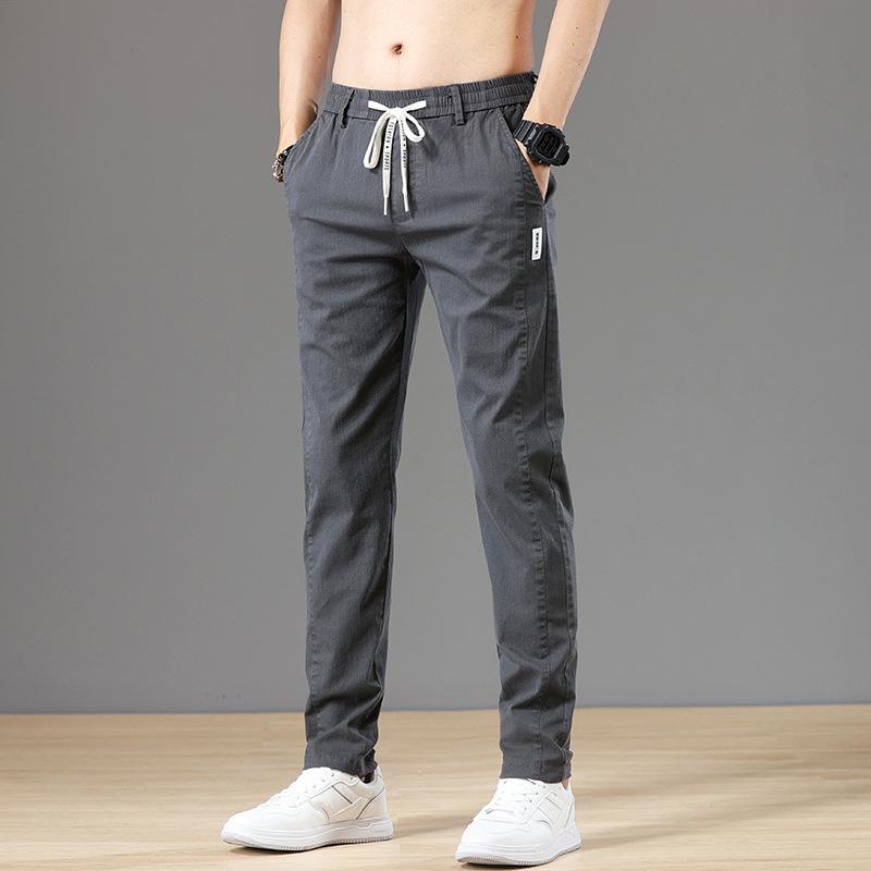 Summer Men's Classic Cotton Solid Color Fashion Business Casual Pants Elastic Waist Korean Fashion Men Clothing