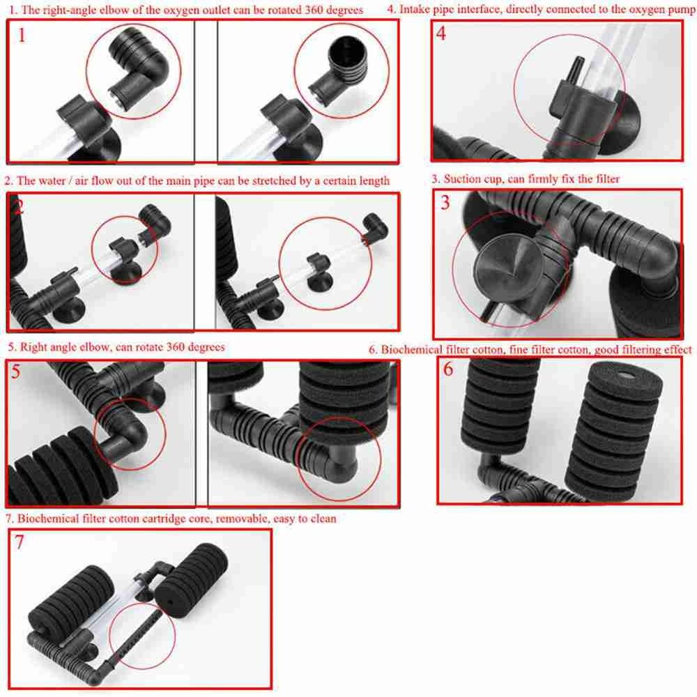 360° Rotatable Biochemical Sponge Filter Cotton Filters Aquarium Oxygen Pump Single/Double Head