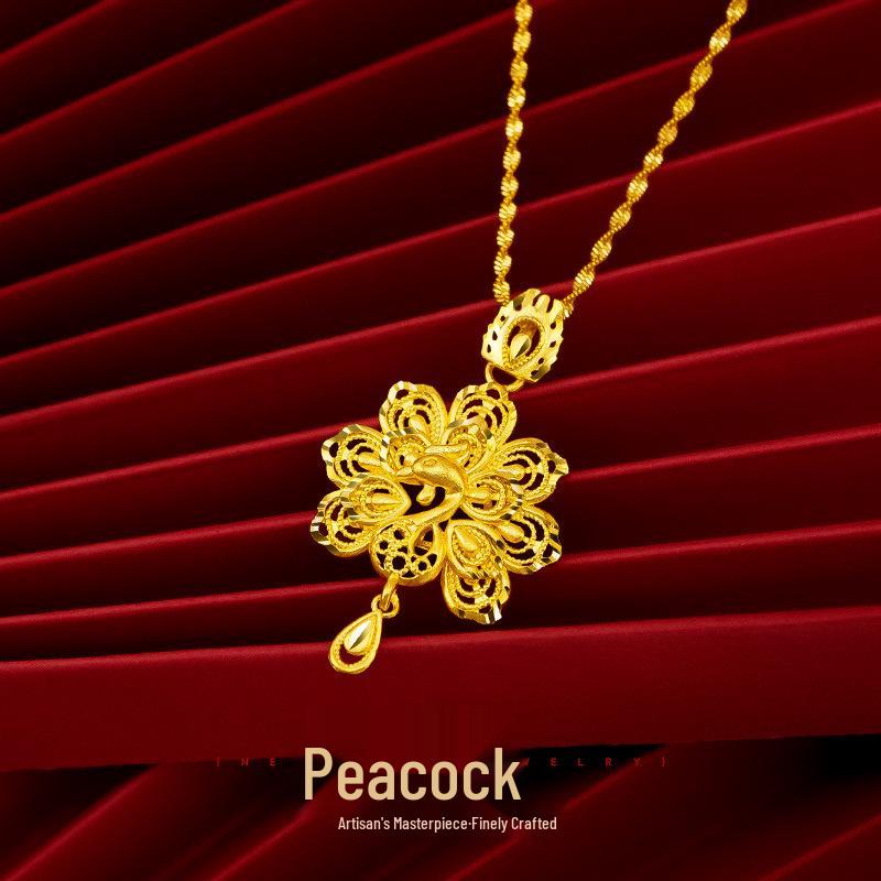 Vietnamese Gold-Plated Peacock Pendant: Ethnic Brass Water Drop Design for Women's Wedding Costume
