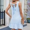 Women's Solid Color Round Neck Sleeveless Backless Tie-Up Dress