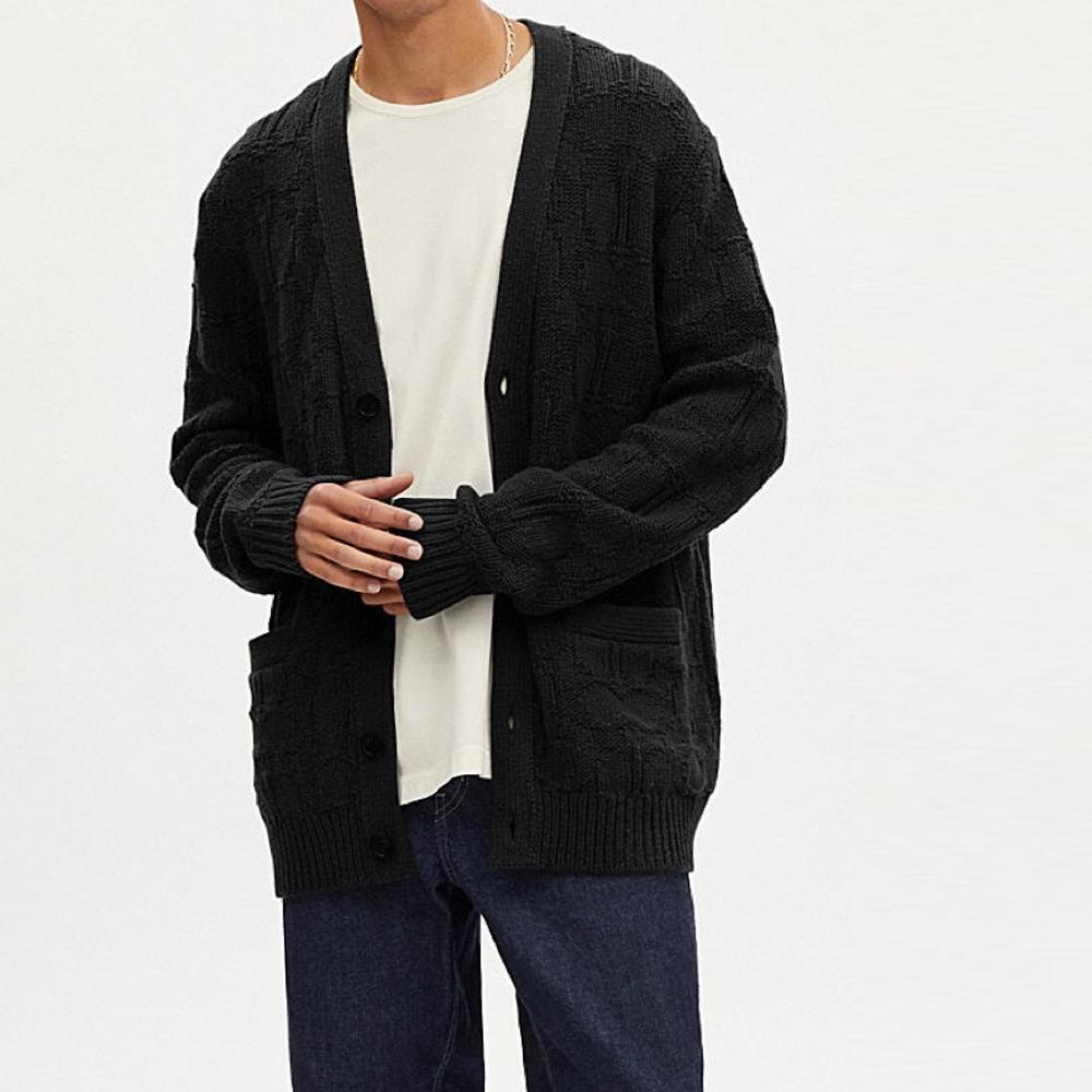 Coach Solid Color V-Neck Single-Breasted Long Sleeve Knit Sweater Men tops Black CK738-BLK