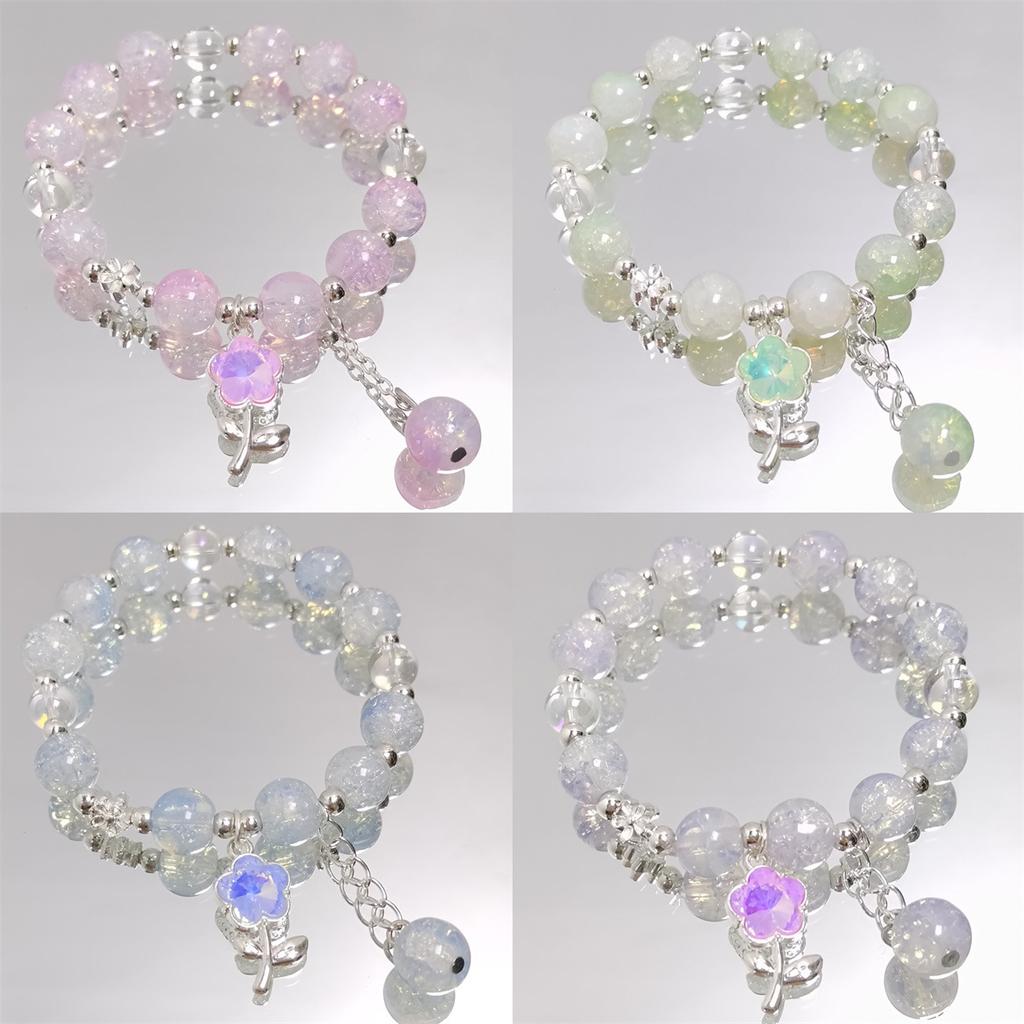 Sweet Flower Pendant Green Pink Blue Purple Cracked Crystal Burst Flower Crystal Beaded Bracelets for Women Girls Jewelry 1415