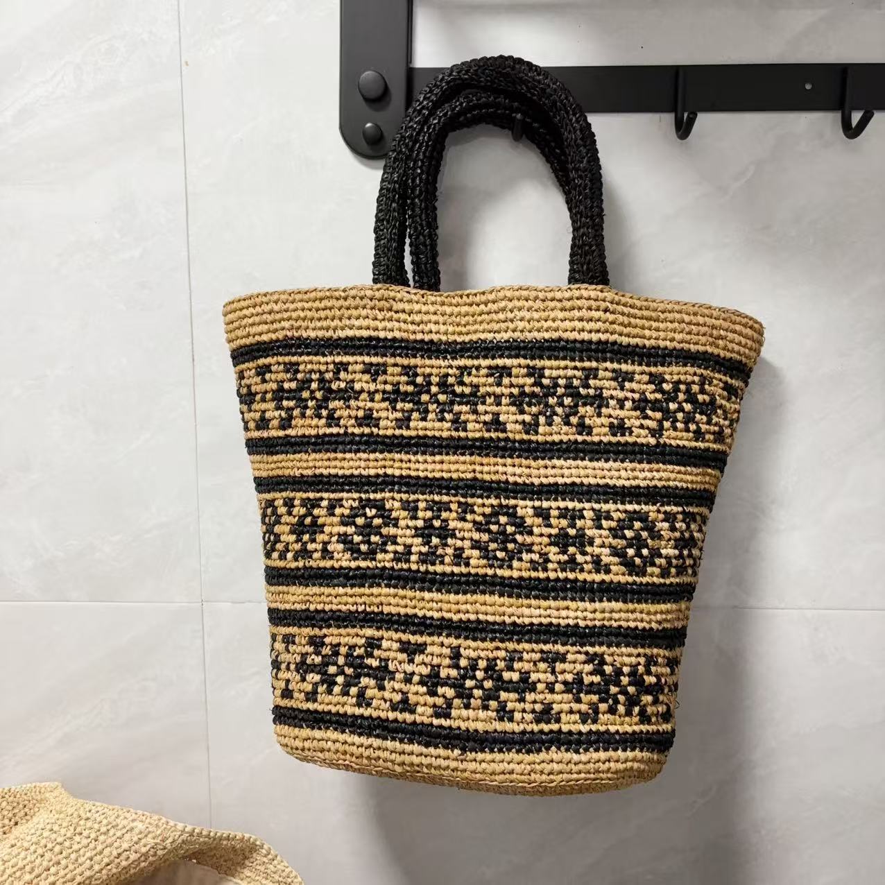 French high-quality retro ethnic style woven bag women s summer outing straw woven raffia handbag shoulder bag