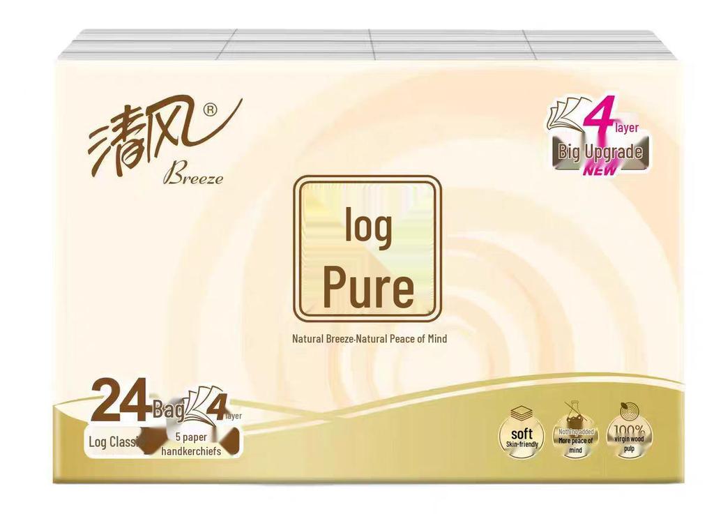 Qingfeng 4-Ply Pure Wood Facial Tissue, 5 Sheets per Pack, 24-Pack Bundle