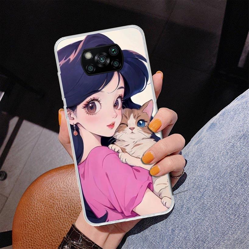 Cute Anime Ins Girls Animal Cat Phone Case For Xiaomi Poco X7 X6 X5 Pro F7 Ultra Redmi 15C 15 13C 13 12C 12 10 10A 10C 9 9A 9C 9