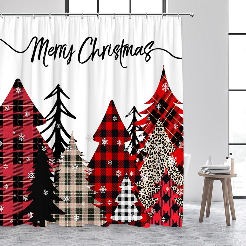 Blue Christmas Tree Shower Curtain Winter Snowflake Pine Trees New Year Christmas Bath Curtains Fabric Bathroom Decor With Hooks