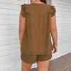 Spring and Summer Women's Casual V-neck Ruffled Vest, Top and Shorts Two-piece Set