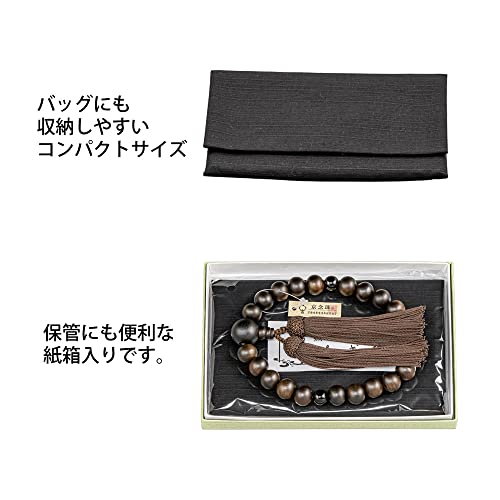 Hasegawa Buddhist Altar Prayer Beads with Prayer Bead Bag, for Funerals and Memorial Services, Made in Japan, Suitable for All Sects, Men's, Striped E