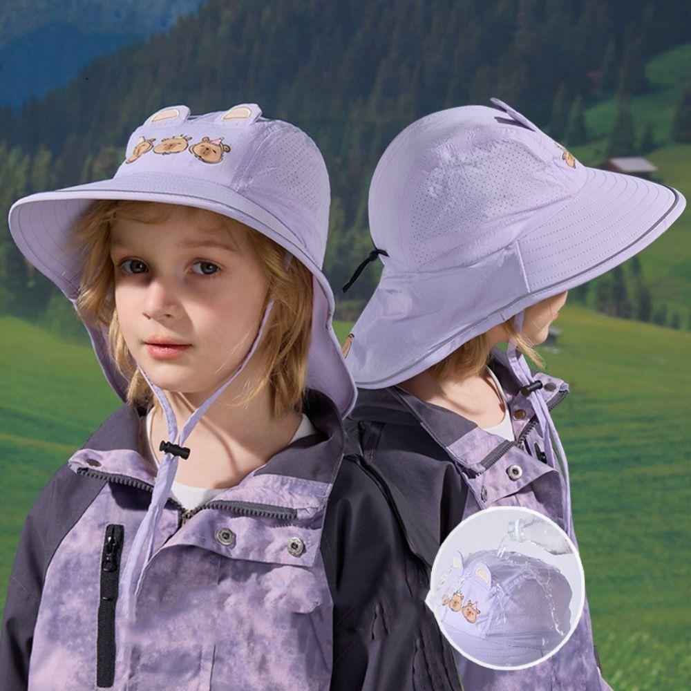 Windproof Rope Kids Shawl Sun Hat Breathable Baby Sun Protection Hat Capybara Fisherman Hat  Spring