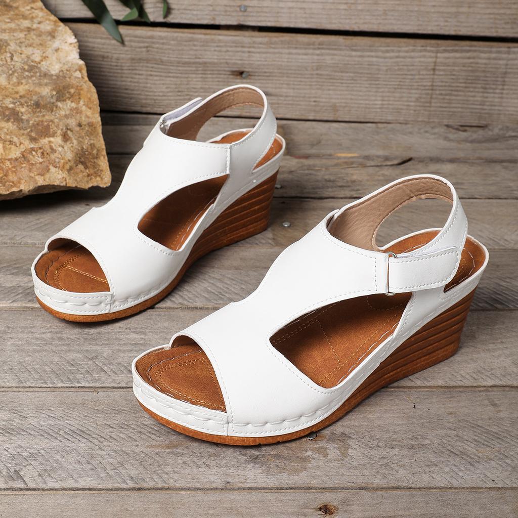Fashion New 2025 European and American export large-sized sandals with stitching, breathable Velcro and hollowed-out wedge heels