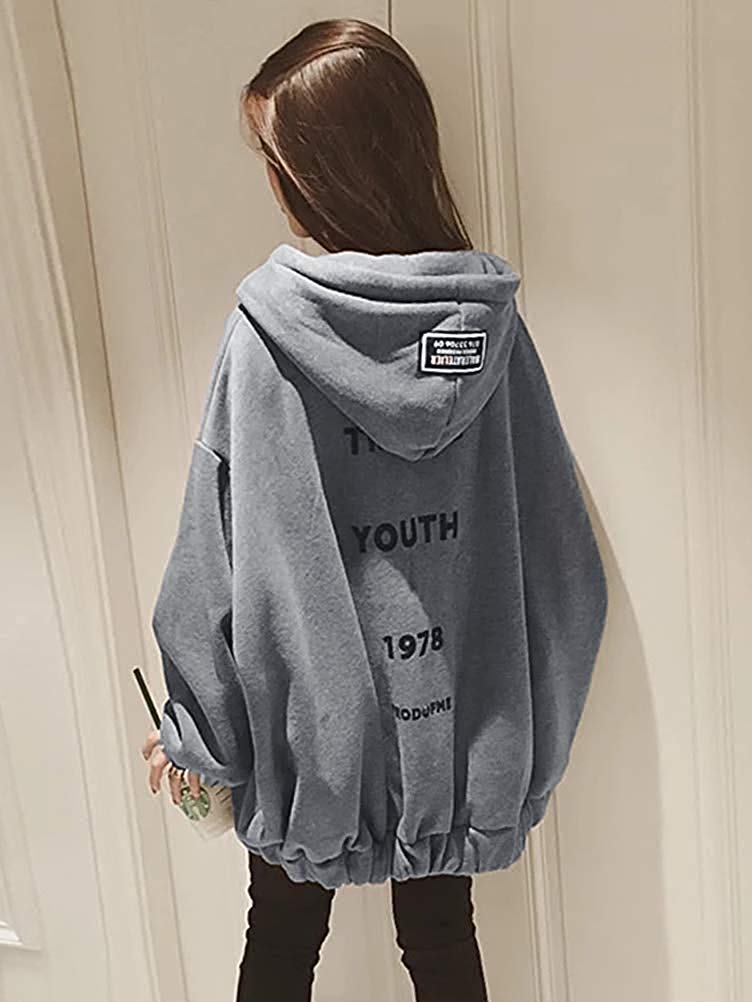 JudyRose Loose Winter Women's Hoodie, Zip-Up Hoodie, Fit, Oversized, Casual, Cute, Warm, Fleece-Lined, Spring, Autumn, (2XL, Gray)