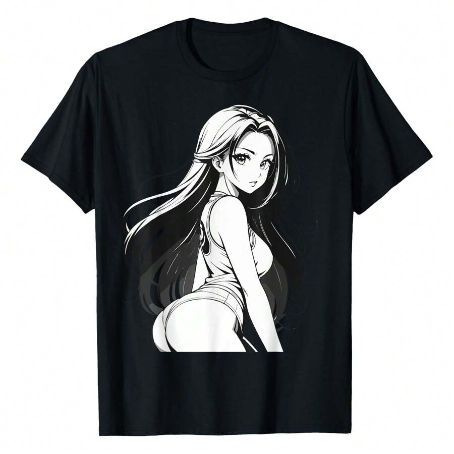 Sexy Waifu Otaku Anime Japanese In Black And White Art Tshirt Unisexs Printed Tshirt