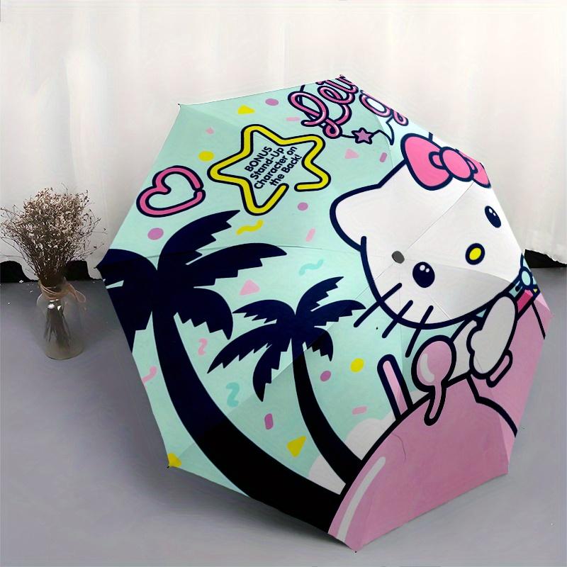 1pc Hello Kitty,Coloring Book Automatic Umbrella-Foldable, Durable 8-Bone Design, Compact and Stylish, Great for Camping, Halloween, Christm