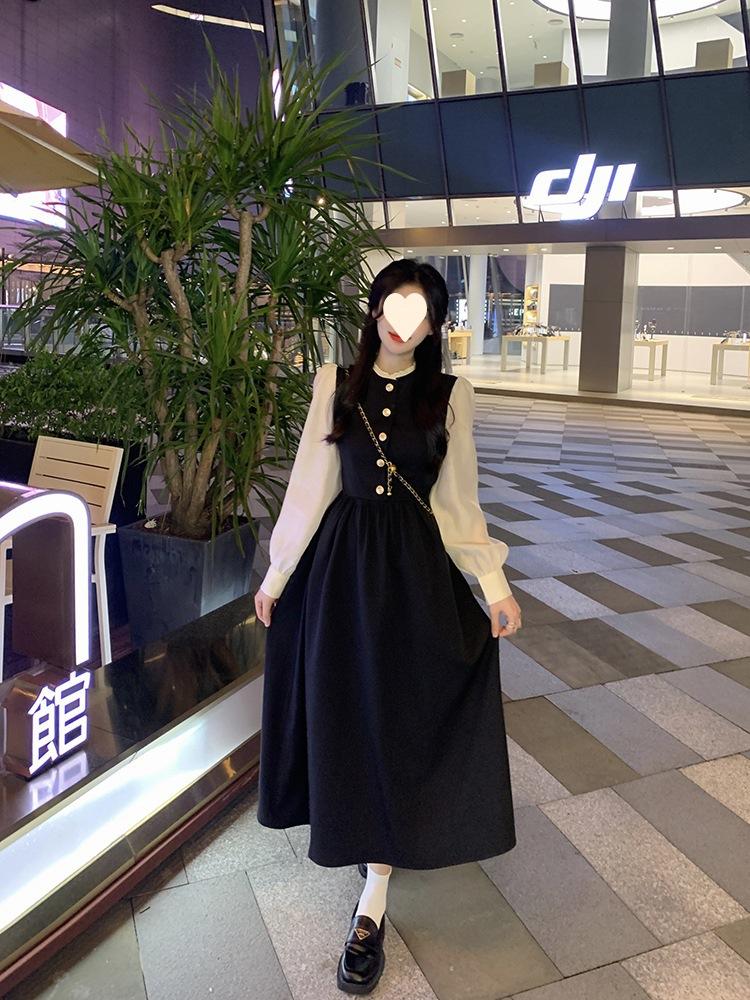 Bubble long-sleeved dress women's clothing autumn new celebrity temperament design long skirt