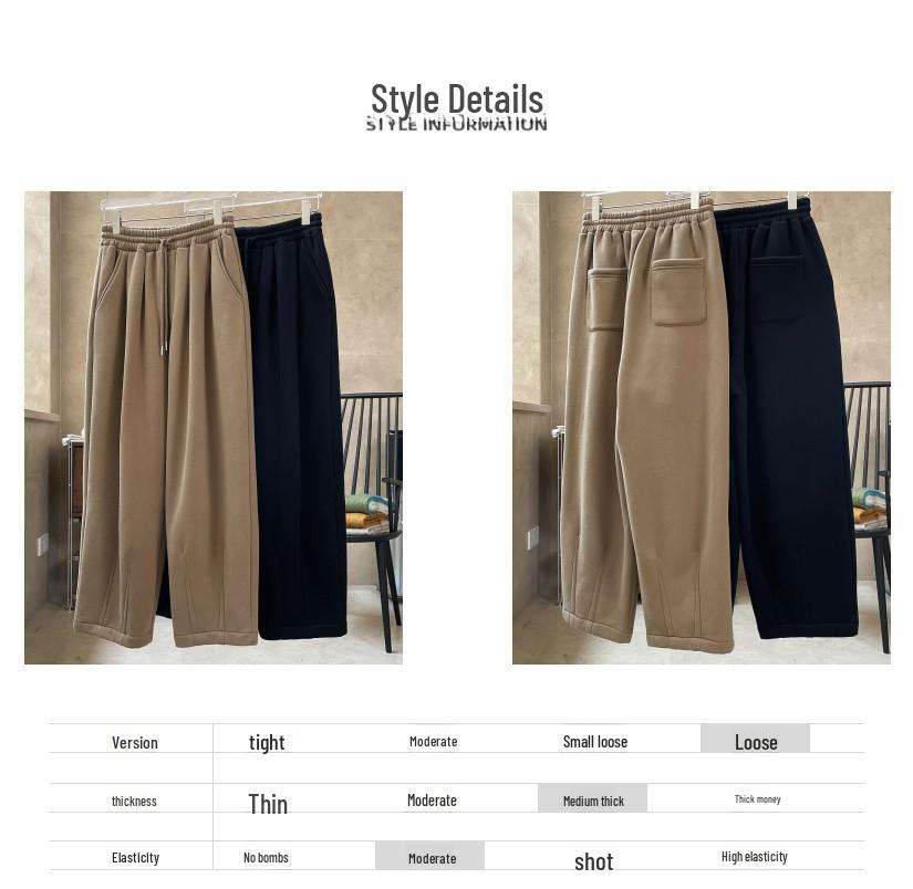 Dámské zimní ležérní volné tepláky korejského stylu s elastickým pasem, dekonstruovaným designem a sametovou podšívkou