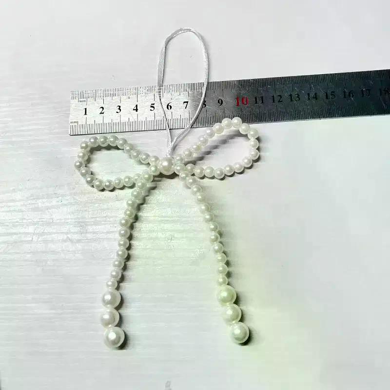 2/12Pcs Hand Woven Imitation Pearl Bow Christmas Tree Ornament Christmas Fringe Pendant Holiday Party Girls Room Decor Supplies