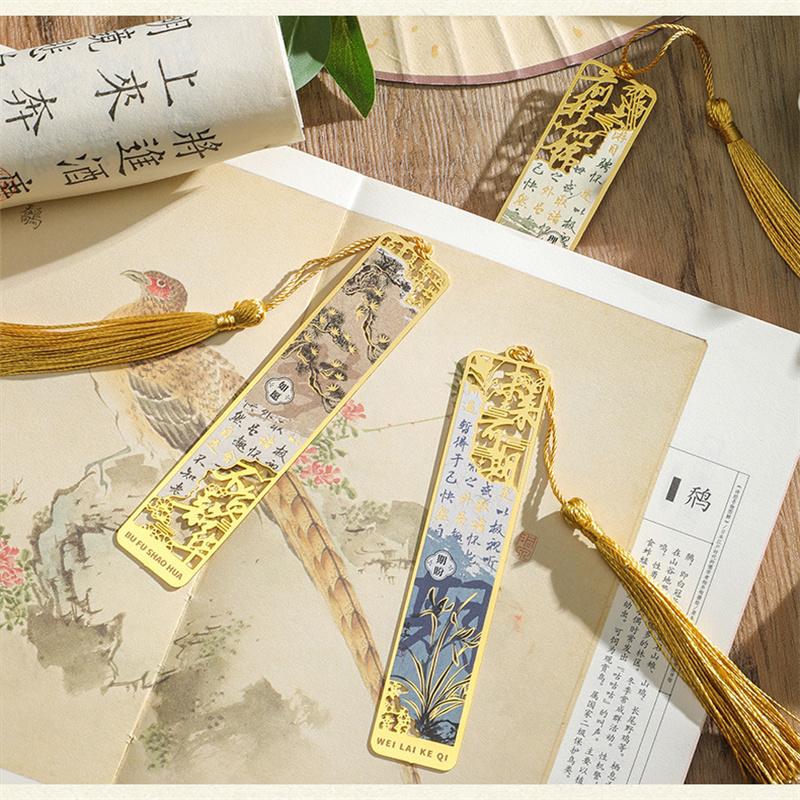 Retro Metal Bookmark Hollow Bronzing Book Mark With Tassel For Reader Writers Lovers Students Stationery Gifts School Supplies