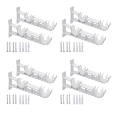 Pack of 8 Metal Double Curtain Poles Wall Brackets Easy Installation Double Drapery Rod Support Holders Fit Rod 25mm