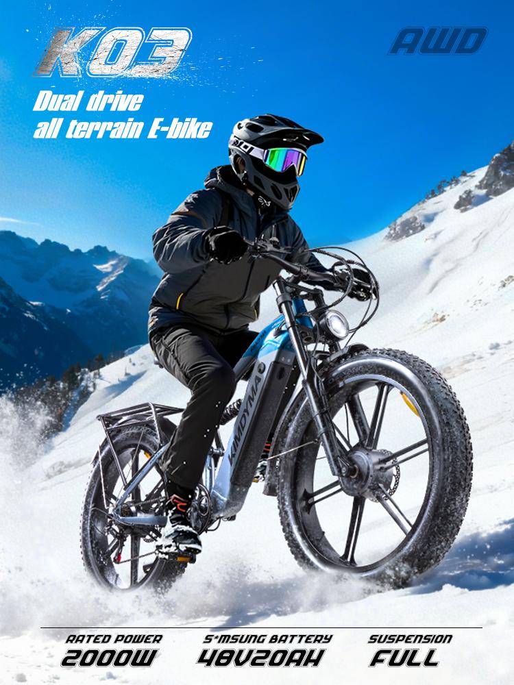Elektrofahrrad KIMDYMA K03 26" Fat Tire LCD-Display 1000Wx2 Motor Vollgefedertes Elektrofahrrad 7 Gänge 48V 20AH Doppelte Bremsen