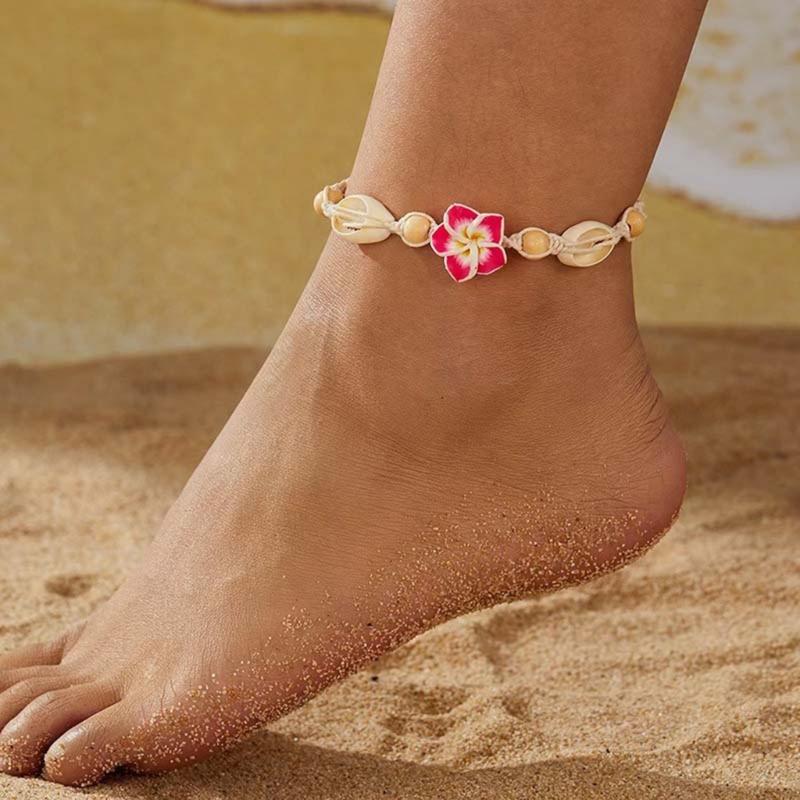 Distinctive Woven Beach Anklet with Floral Charm Stylish Adjustable Cotton Rope Foot Chain Jewelry for Women Girls
