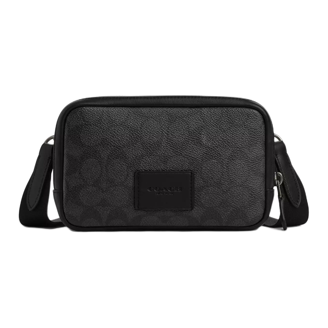 Coach Carrier 18 Removable Shoulder Strap Zipper Closure Calfskin Crossbody Bag Small Men bags Black CW346-QBMI5