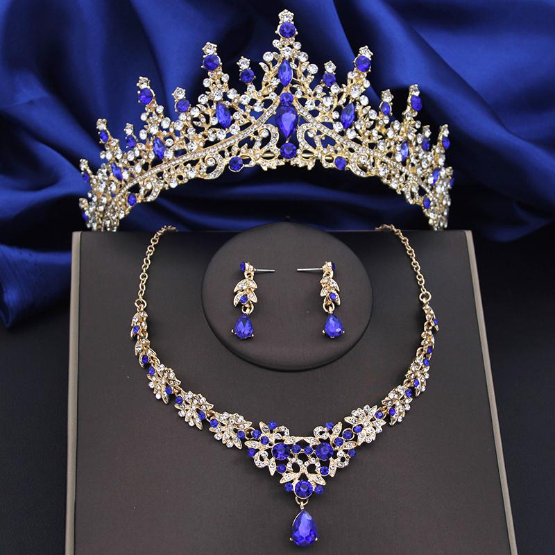Crystal Bridal Jewelry Sets Women Tiaras Earrings Choker Necklace Wedding Dress Bride Crown Jewelry Set Costume Accessory