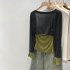 Women's Lyocell Tencel Patchwork Long Sleeve Waist-Cinching Top (Spring 2026 Collection)