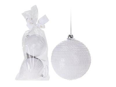 Set of 2 White Christmas Baubles 8 Cm Set Christmas Ornaments