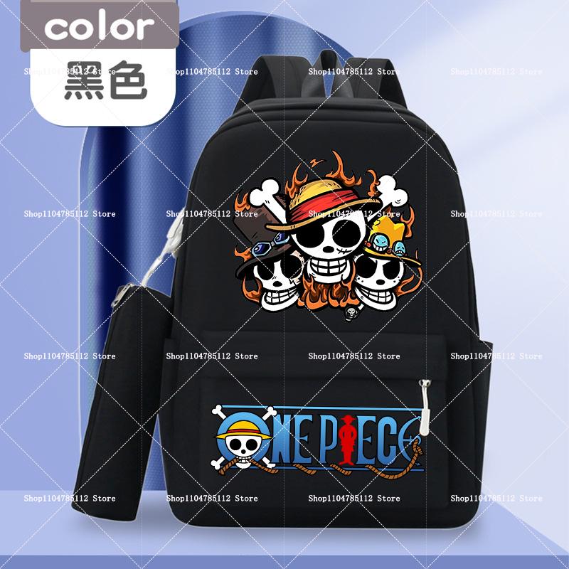 2pcs One Piece Backpack with Pencil Case Student Schoolbag Casual Large Capacity Backpack Boys Men Cartoon Anime Bookbag Gift