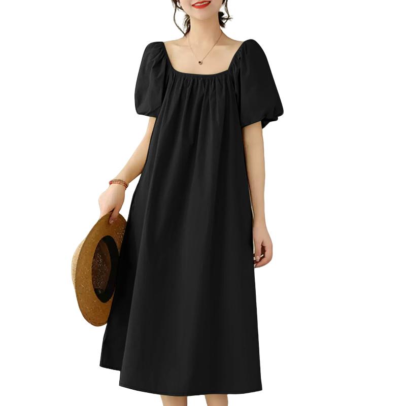 ZANZEA Women Square Collar Loose Casual Summer Short Sleeve Dress