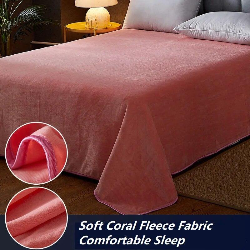 Good Quality Winter Soft Crystal Velvet Flat Sheet Coral Fleece Solid Color Queen King Size Bed Sheet Without Pillowcase