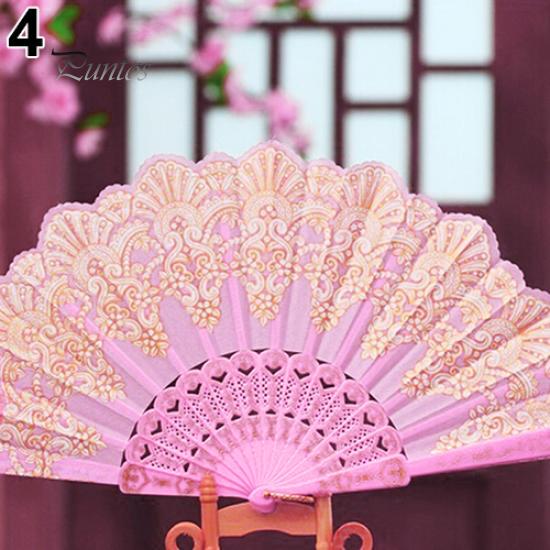 Cute Ethnic Dance Golden Tone Hand Held Flower Fan