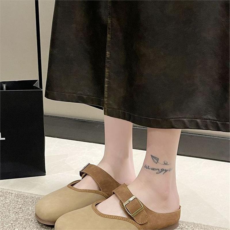Round head soft sole Boken shoes in the spring and autumn of 2024, new lazy thick-soled Boken shoes, bag head and half slippers, women's outer wear