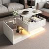 Couchtisch Hochglanz Glas Mitteltisch mit Schublade Öffnungsregal Einfache Montage Rechteckform LED Teetisch Zuhause