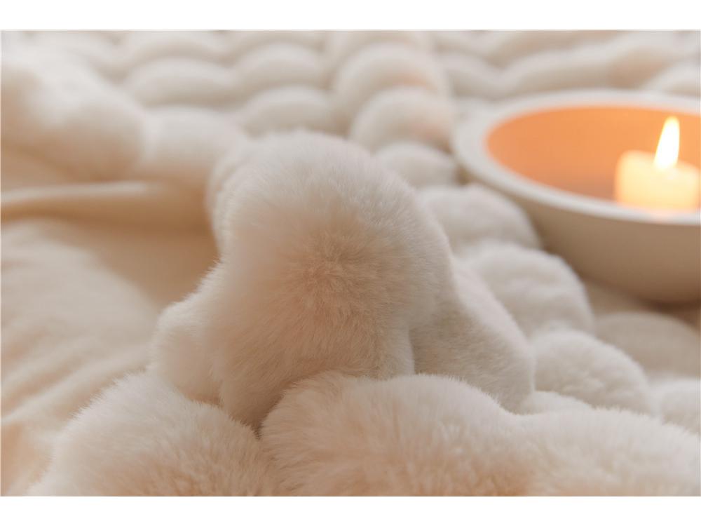 Elegante doppellagige Plüsch-Bubble-Kaninchen-Decke - Kuschelige Nickerchen-, Sofa- und Schalumschlagdecke