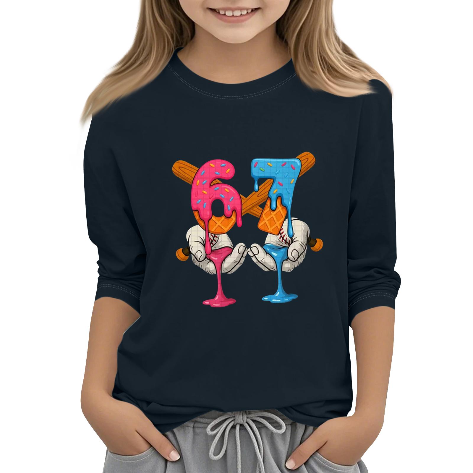 

Дитяча мода Футболка з рукавом три чверті, круглим вирізом, з принтом, повсякденний топ 140 Темно-синій