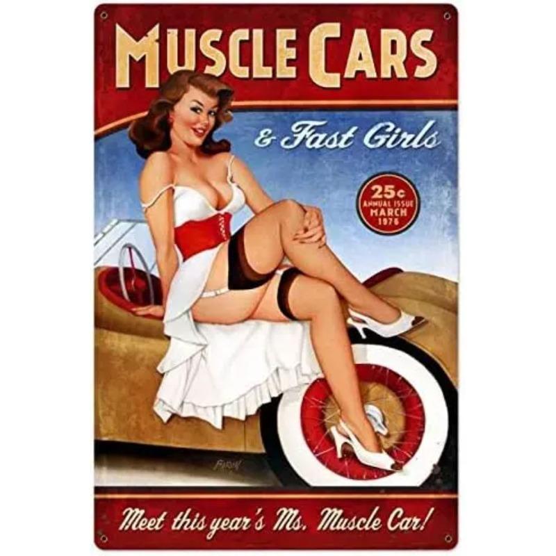 Pin-Up Girl Metal Sign, Retro Wall Art Decor