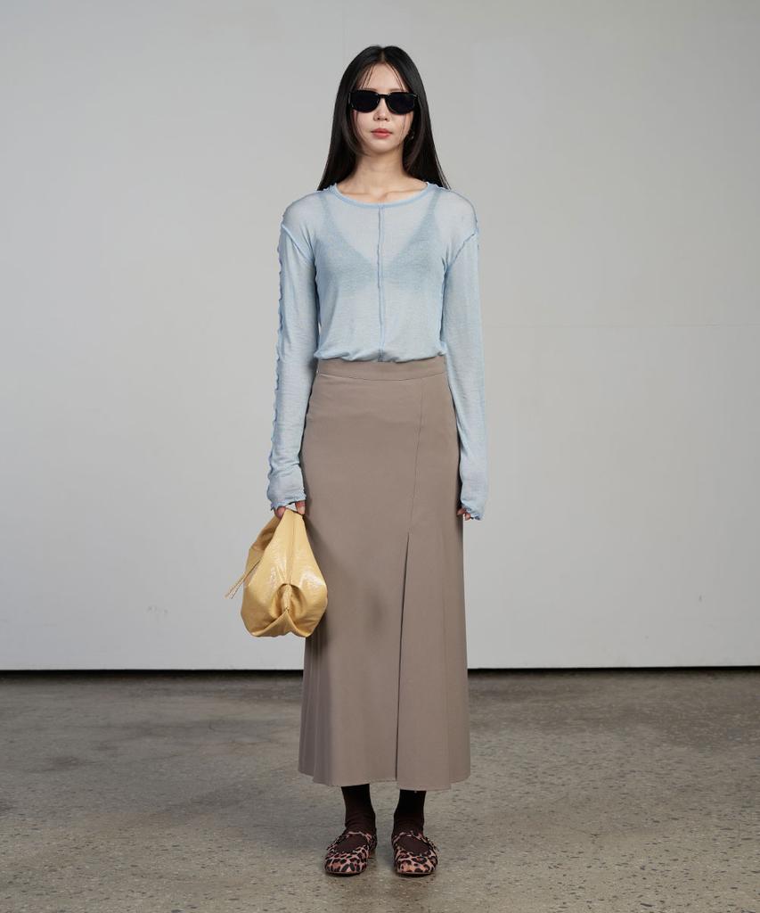 320SHOWROOM H-Line Slit Long Skirt Khaki Beige