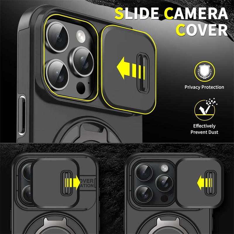 Funda Magnética de Lujo Resistente para iPhone 17 16 15 14 13 12 11 Pro Max Plus con Soporte y Protección Deslizante para la Cámara, Cubierta de PC