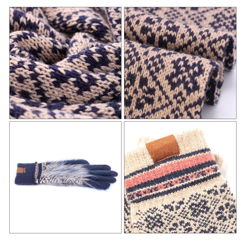 Winter Knitted Hat Scarf Gloves Set Windproof Acrylic Fleece Lined Warm Beanie  with Pompom Touch Screen Gloves for