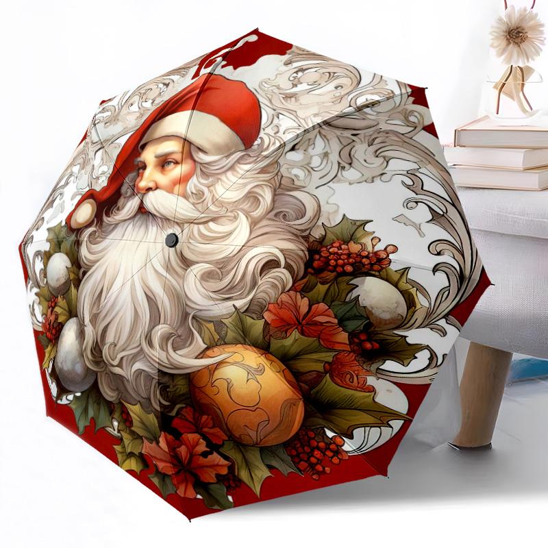 Weihnachts-Outdoor-Automatikschirm Kompakt 8-Rippen Gewicht Gewicht Ganzjahresnutzung Lebhaftes Muster Schirm
