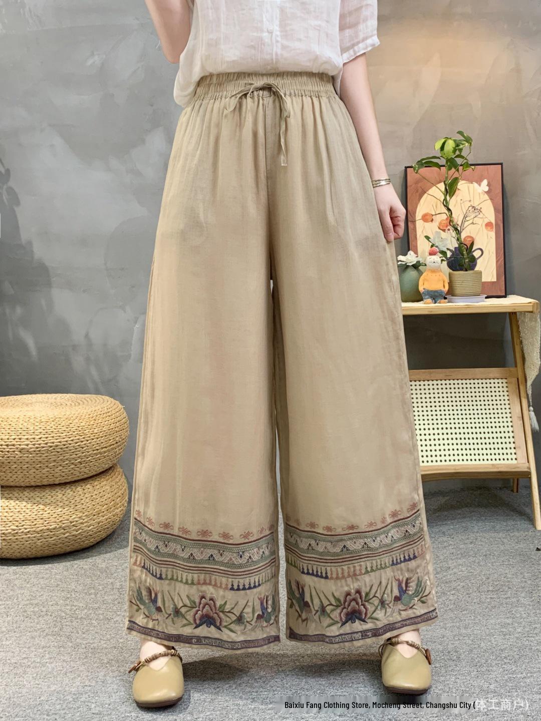 

Linen Straight-Leg Pants: 2026 Spring Collection – Artistic, Elastic Waist, Solid Color, Casual Versatile Long Pants One Size