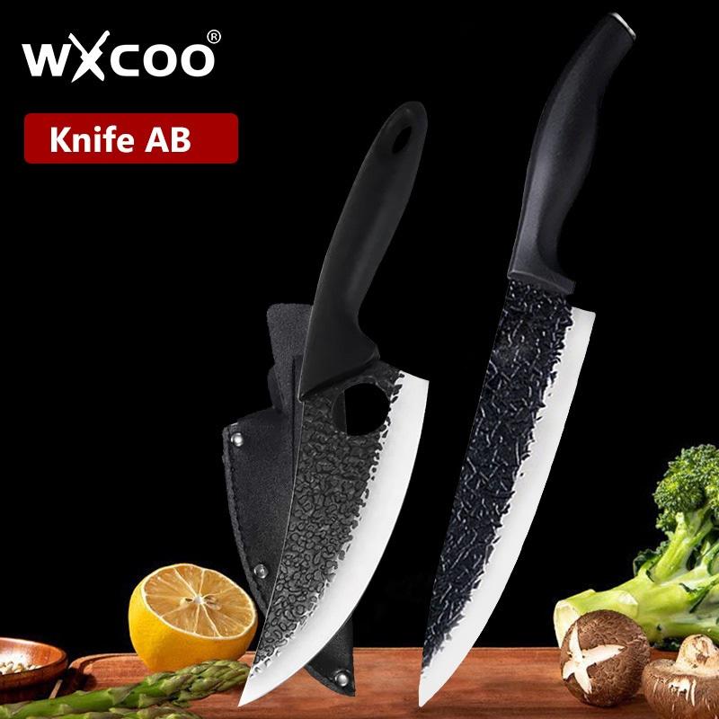 WXCOO Chef Butcher Boning Knife Handmade Forged Stainless Steel Fruit Meat Cleaver Utility Cutting Tool Kitchen Knife