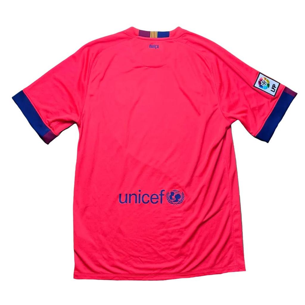 Nike Barcelona 2014/15 Away Color Block Crew Neck Short Sleeve Football Shirt Men tops 610595-673