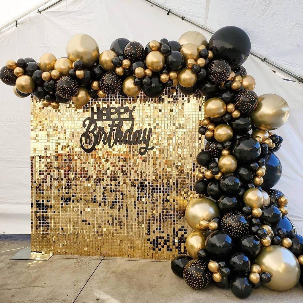 Birthday Party Decoration Set Black Gold Theme Birthday Arrangement Rain Curtain Flag Party Decoration Balloon