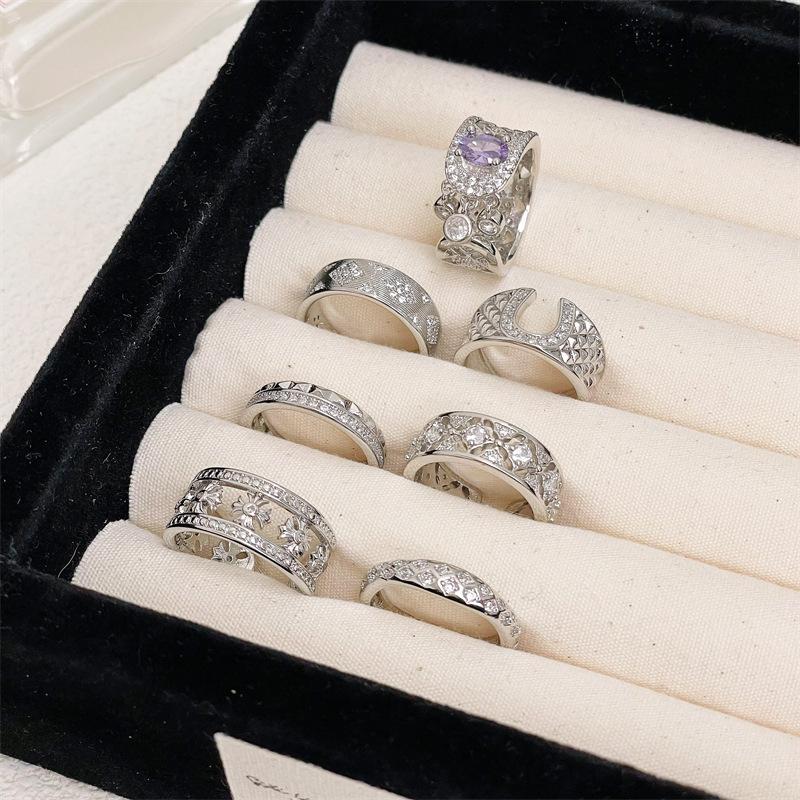 New Xiaoxiangfeng Rhombus-Shaped Woven Zircon-Inlaid Open Ring, Light Luxury, High-End, Niche Design, Simple Jewelry Women